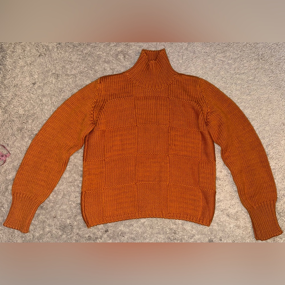 RON LEAL Orange mock neck wool long sleeve sweater top Large L Italy